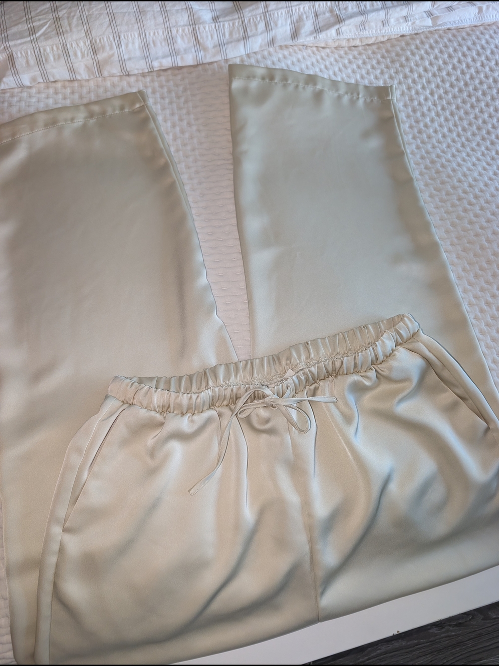 MELLODAY Women's Cream Satin Lounge Pants